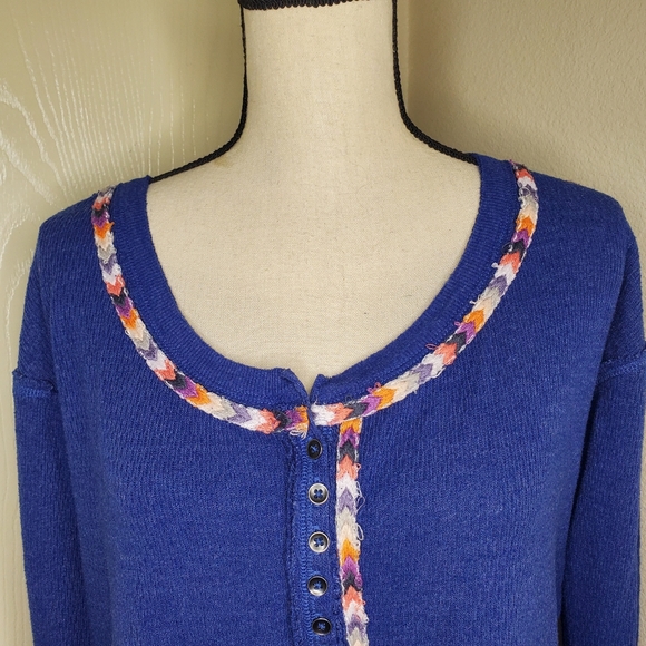 We The Free Blue Boho Hippy Rainbow‎ Thermal Waffle Knit Top Size Medium - Picture 5 of 12